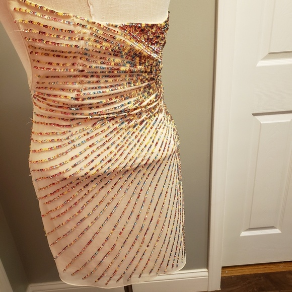 Short ivory multicolored beaded formal dress - Picture 4 of 7